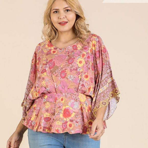 🎀Kimono Sleeve Round Neck Peplum Hem Top🎀 - Picture 2 of 4